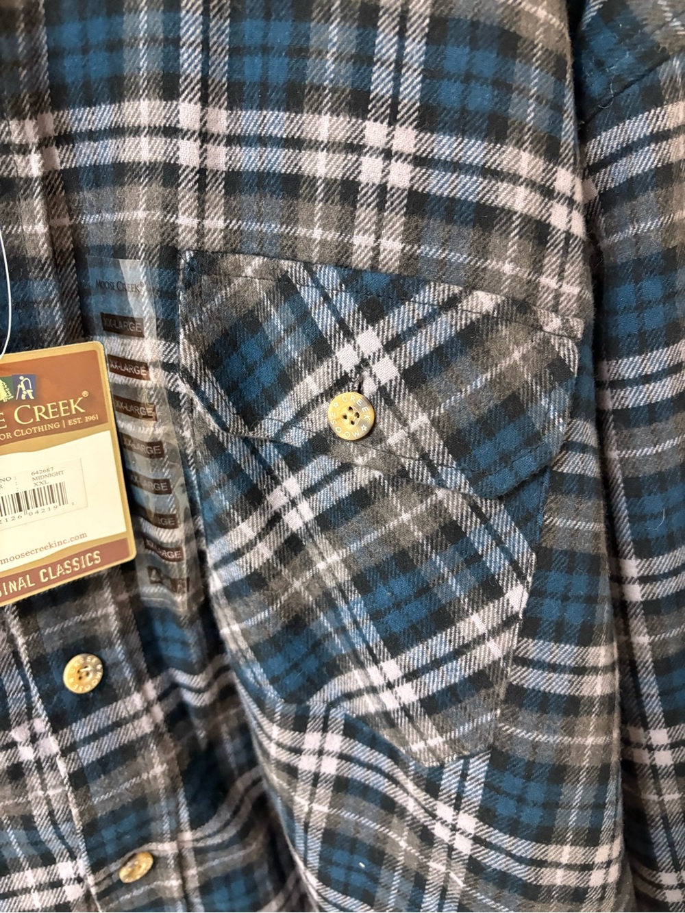 Moose Creek Men’s Plaid Hooded Button-Up Shacket in Blue and Gray XXL NWT - Picture 6 of 12